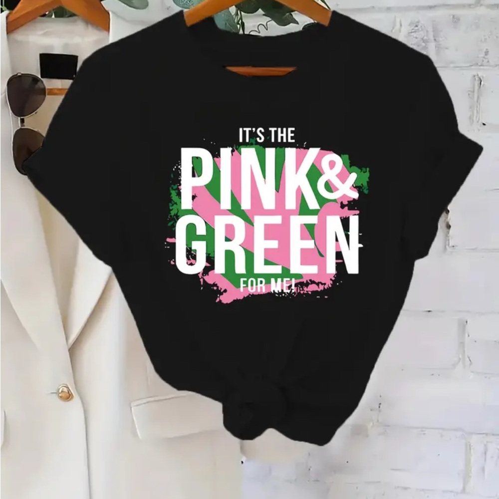 🩷💚 AKA Black Tee with Pink and Green Graphic